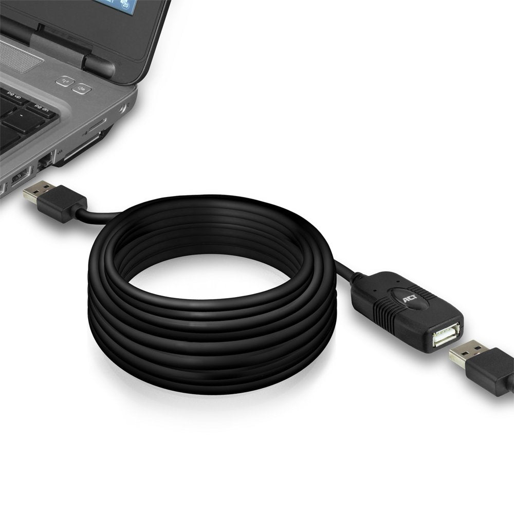 ACT AC6010 | USB 2.0 Signaalversterker | USB-A naar USB-A | 10m | Zwart - Matmuis - Matmuis