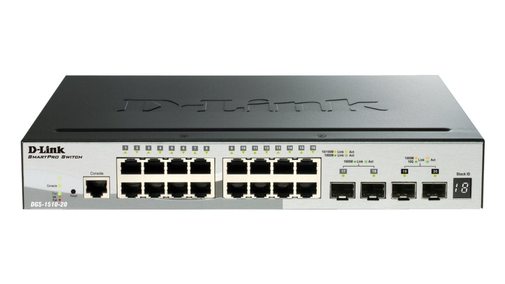 D-Link DGS-1510-20 | Managed L3 Switch | 20 Poorten | Gigabit Ethernet (10/100/1000 Mbps) | Zwart - Matmuis