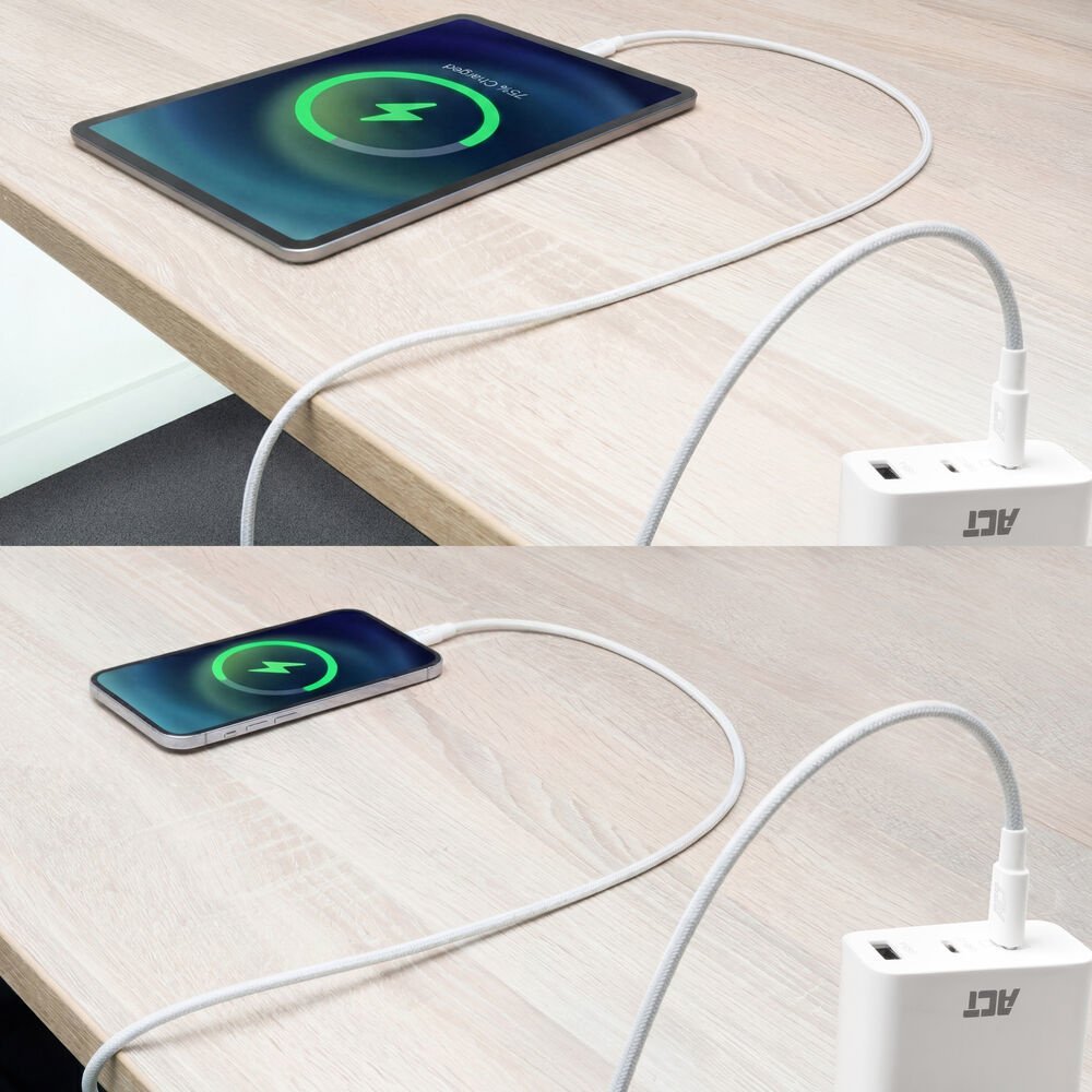 ACT AC3084 | USB 2.0 Kabel | USB-C naar USB-C | 240W | 480Mbps | Wit | 1 Meter - Matmuis - Matmuis