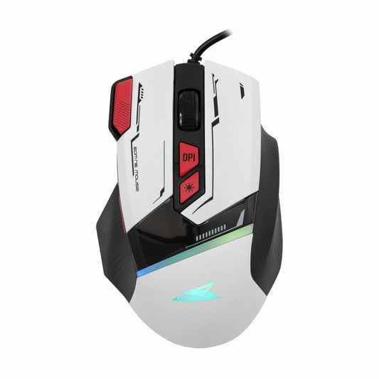 Baracuda MANTA RGB | Bekabelde Gaming Muis | Rechtshandig | USB-A | 12800 DPI | Wit - Matmuis - Matmuis
