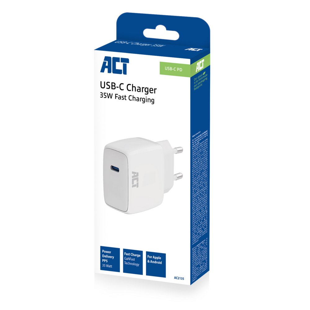 ACT AC2135 | USB-C Lader 35W | Power Delivery PPS & GaNFast - Matmuis