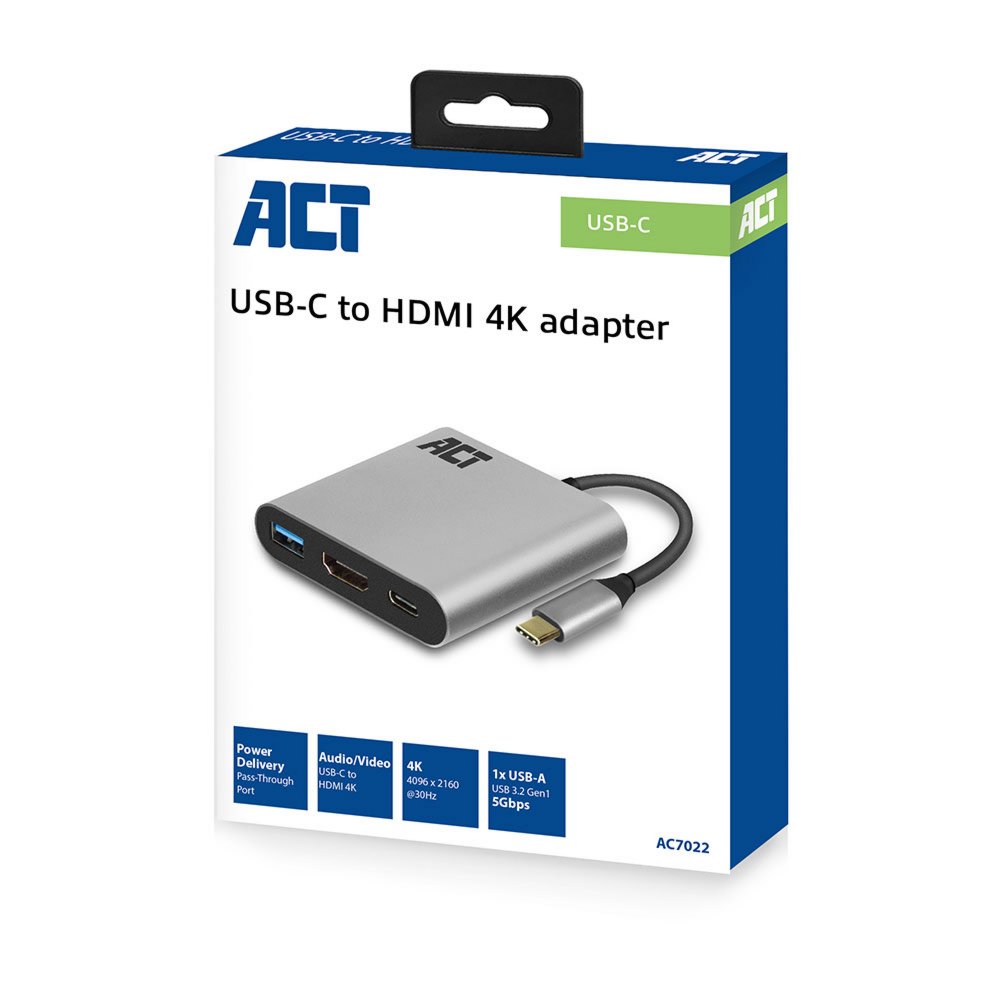 ACT AC7022 | USB-C naar HDMI Female Adapter | PD Pass-Through 60W | 4K | USB-A - Matmuis - Matmuis