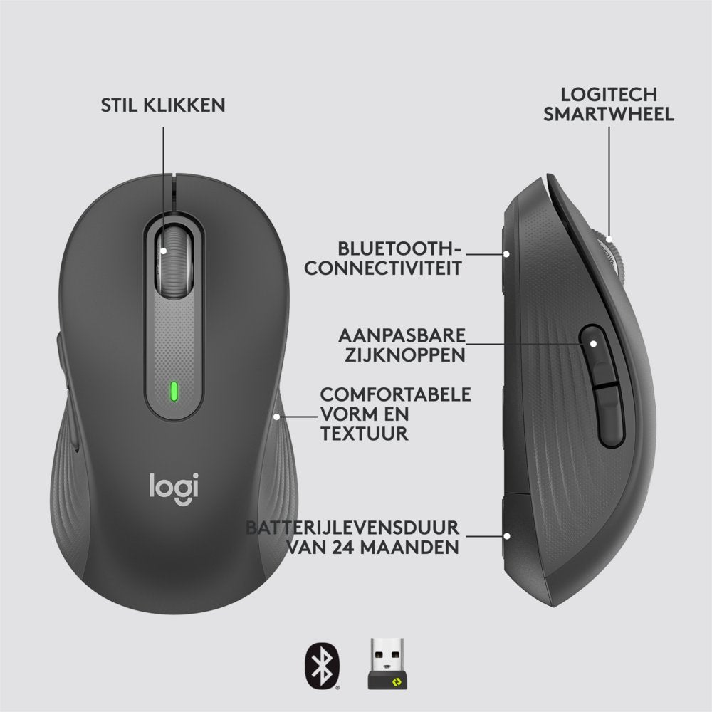 Logitech Signature M650 for Business | Draadloze Muis | Rechtshandig | RF + Bluetooth | 4000 DPI | Grafiet - Matmuis - Matmuis