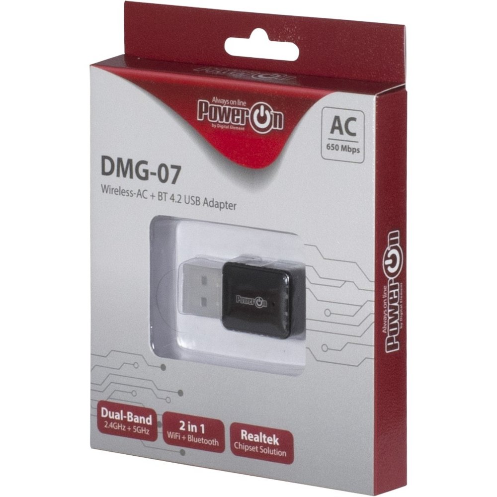 Inter-Tech DMG-07 | Wi-Fi 5 & Bluetooth 4.2 USB Adapter | 650 Mbps | Dual-band (2,4 GHz / 5 GHz) | Zwart - Matmuis - Matmuis