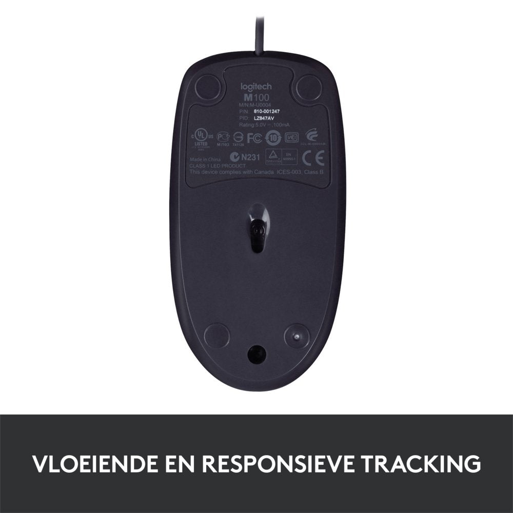 Logitech B100 | Bedrade Muis | Links- en Rechtshandig | USB-A | 800 DPI | Zwart - Matmuis - Matmuis