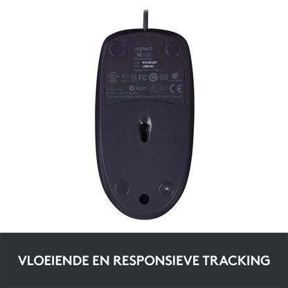 Logitech B100 | Bedrade Muis | Links- en Rechtshandig | USB-A | 800 DPI | Zwart - Matmuis - Matmuis