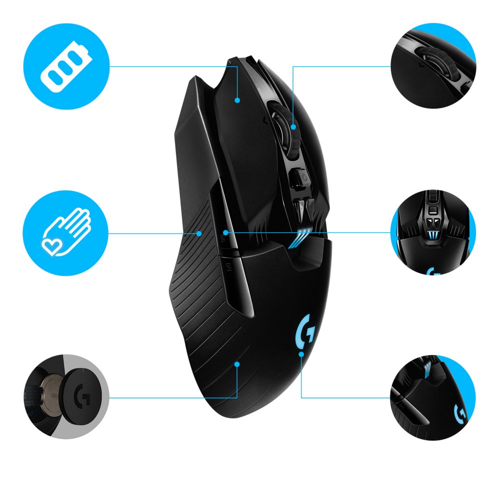 Logitech G903 Lightspeed | Ambidextrous Draadloze Gaming Muis | RF-Draadloos + USB-A | 25.600 DPI | Zwart - Matmuis - Matmuis