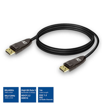 ACT AC4071 | DisplayPort 1.4 Kabel | 1,0m | Zwart - Matmuis - Matmuis