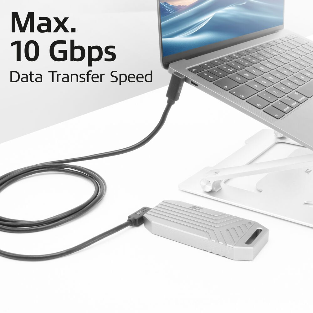 ACT AC7481 | USB 3.2 Gen 2 Kabel | USB-C (haaks links/rechts) naar USB-C (haaks boven/beneden) | 60W | 10Gbps | 1m | Zwart - Matmuis - Matmuis