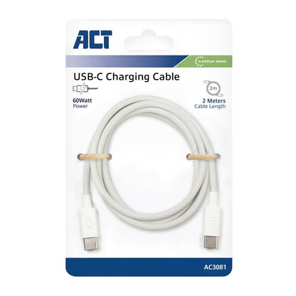 ACT AC3081 | USB 2.0 Kabel | USB-C naar USB-C | 60W | 480Mbps | Wit | 2 Meter - Matmuis - Matmuis