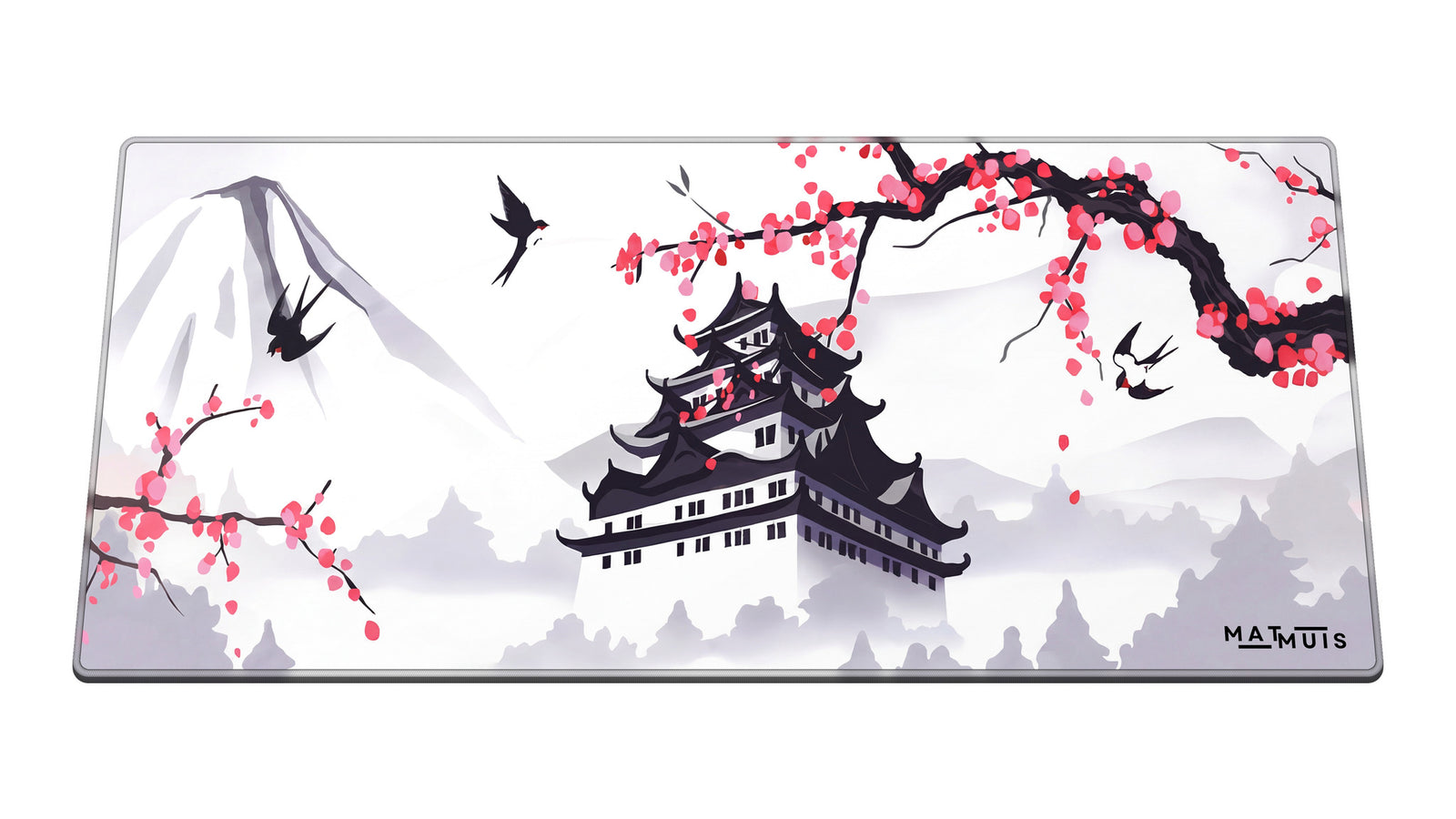 XXL muismat Cherry Blossom Temple 90x40 cm schuin van boven