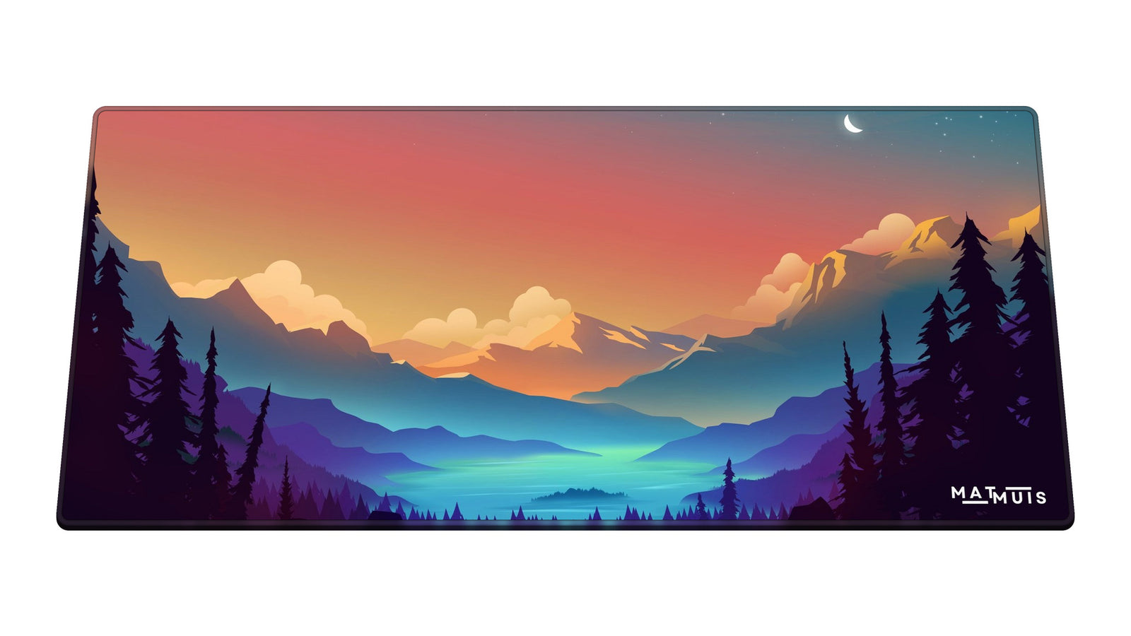 XXL muismat Night Forest Lake 90x40 cm schuin van boven