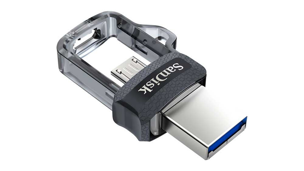 SanDisk Ultra Dual m3.0 | 32GB USB Flash Drive | USB Type-A / Micro-USB 3.2 Gen 1 (3.1 Gen 1) | Zwart, Zilver, Transparant - Matmuis