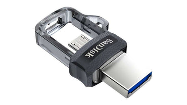 SanDisk Ultra Dual m3.0 | 32GB USB Flash Drive | USB Type-A / Micro-USB 3.2 Gen 1 (3.1 Gen 1) | Zwart, Zilver, Transparant - Matmuis