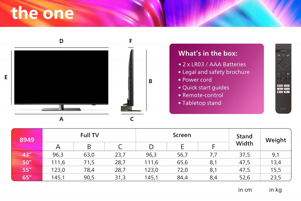 Philips The One 75PUS8949/12 | 75'' Ultra HD 4K | LED Ambilight Smart TV | Wifi | Titan OS | HDR10+ | 144Hz - Matmuis - Matmuis
