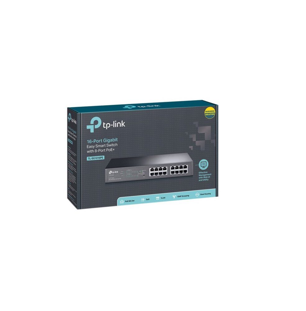 TP-Link TL-SG1016PE | Managed Smart Switch | 16 Poorten | Gigabit Ethernet (10/100/1000 Mbps) | PoE+ (150W) | VLAN/QoS | Webbeheer - Matmuis