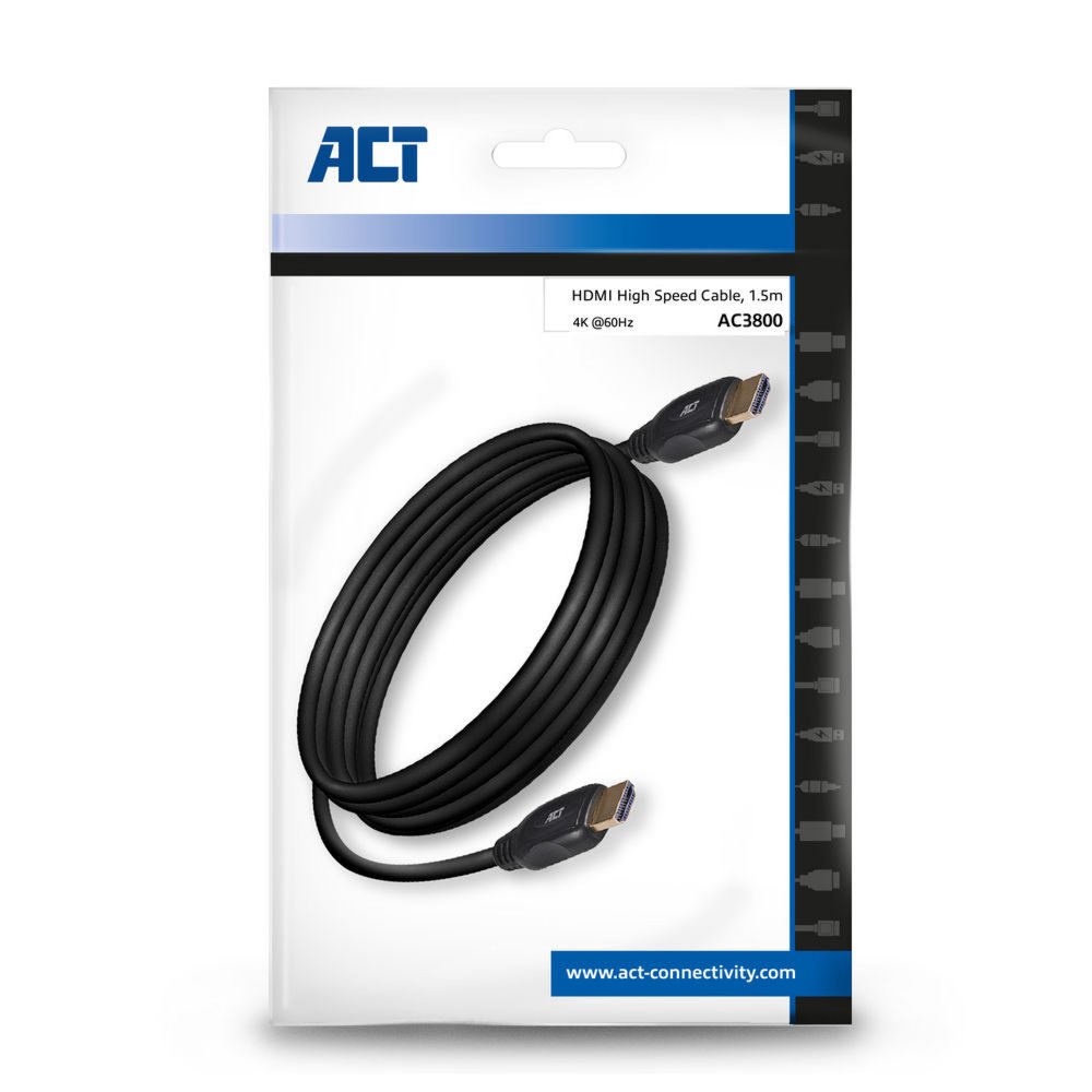 ACT AC3800 HDMI Kabel | 1,5 m | HDMI Type A naar Type A | Zwart - Matmuis - Matmuis