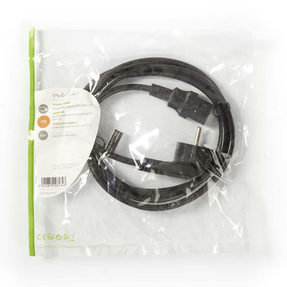 Nedis CEGP10000BK20 | 2 m Stroomkabel | Type F (CEE 7/7) Haaks naar IEC-320-C13 | Zwart | 10A | PVC - Matmuis - Matmuis