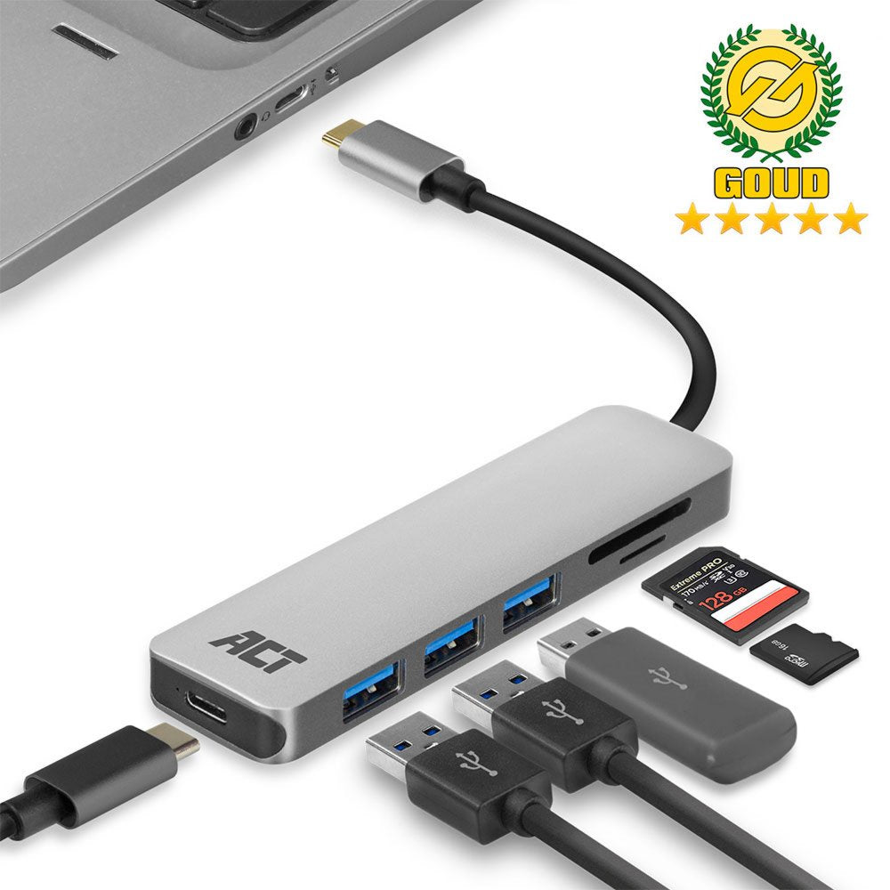 ACT AC7050 | 3-Poorts USB-C Hub | Kaartlezer | Zilver - Matmuis - Matmuis