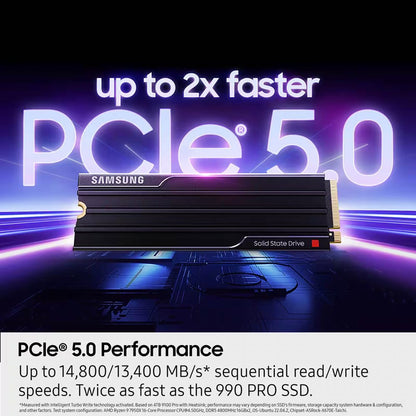 Samsung 9100 PRO | 1TB NVMe SSD | M.2 | Gen5 | 14.700MB/s Lezen | 13.300MB/s Schrijven | Heatsink