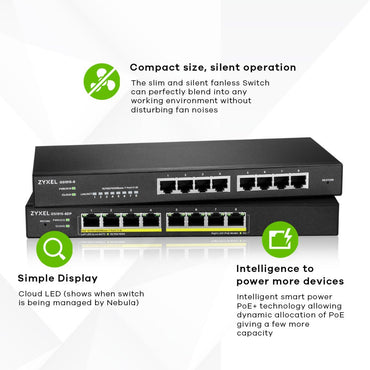 Zyxel GS1915-8EP Managed L2 Gigabit PoE+ Switch | 8 Poorten | NebulaFlex | Zwart - Matmuis