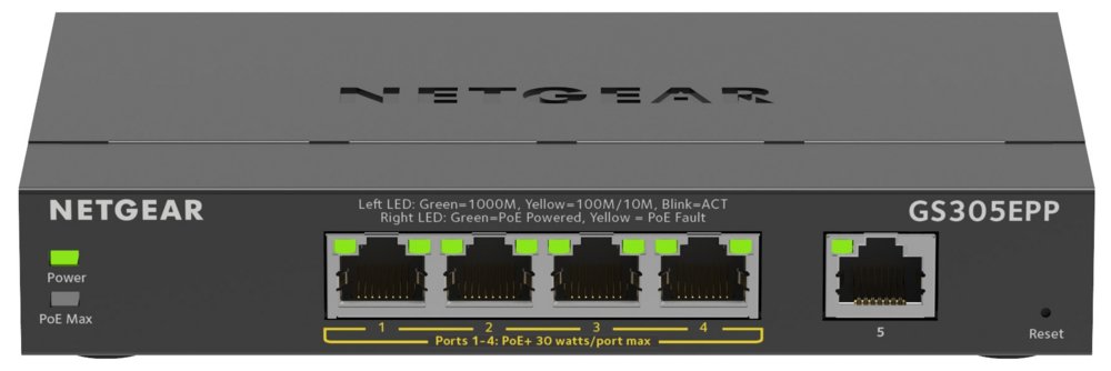 GS305EPP-100PES | 5-poorts Gigabit Smart Managed Plus PoE+ Switch | 120W PoE-vermogen | VLAN/QoS | Webbeheer - Matmuis