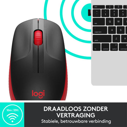 Logitech M190 | Draadloze Muis | Links- en Rechtshandig | RF | 1000 DPI | Zwart/Rood - Matmuis - Matmuis