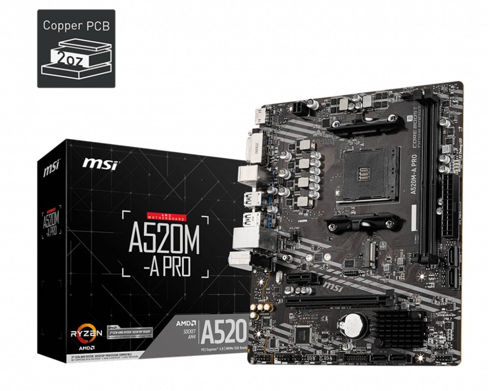 MSI A520M-A PRO | Socket AM4 | AMD A520 | 2xDDR4 | Micro-ATX | Moederbord - Matmuis - Matmuis