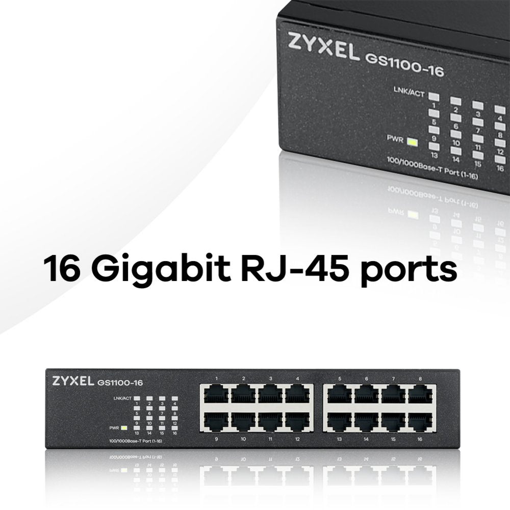 Zyxel GS1100-16 | Unmanaged Switch | 16-poorts Gigabit Ethernet | Zwart - Matmuis
