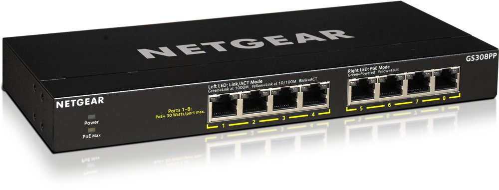 Netgear GS308PP-100EUS | Unmanaged Switch | 8 Poorten | Gigabit Ethernet (10/100/1000 Mbps) | PoE+ (83W) | FlexPoE | Zwart - Matmuis