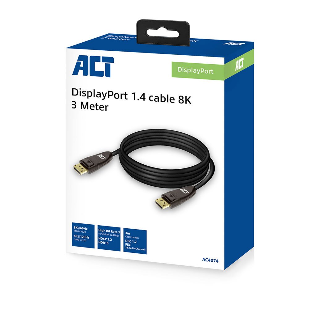 ACT AC4074 | DisplayPort 1.4 Kabel | 3 meter | 8K @60Hz | 4K @120Hz - Matmuis - Matmuis
