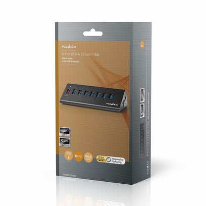 Nedis UHUBUP3810BK interface hub USB 3.2 Gen 1 (3.1 Gen 1) | 8 poorten | Zwart - Matmuis