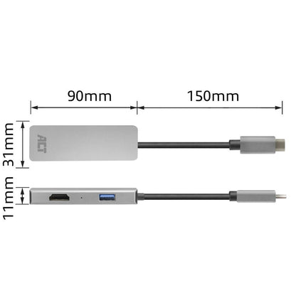 ACT AC7013 | Docking Station & Poortreplicator | USB-C 3.2 Gen 1 | Zwart/Grijs - Matmuis - Matmuis