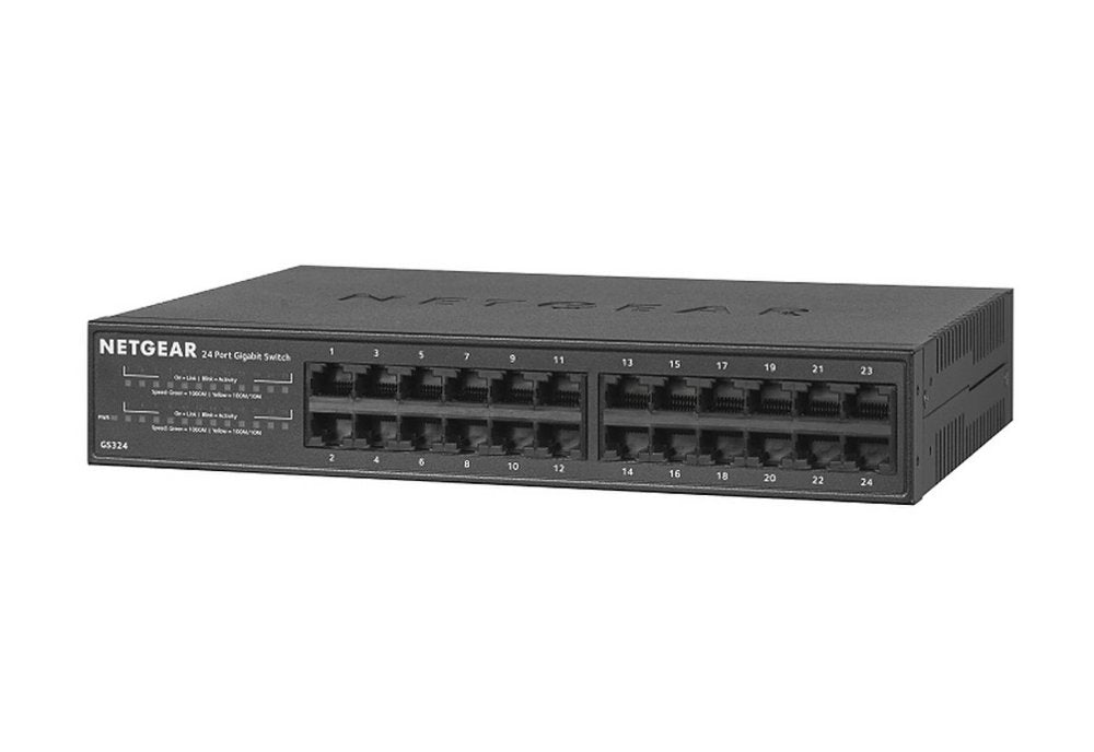 NETGEAR GS324 | 24-Poorts Unmanaged Gigabit Switch | Ventilatorloos | Rackmount | Zwart - Matmuis