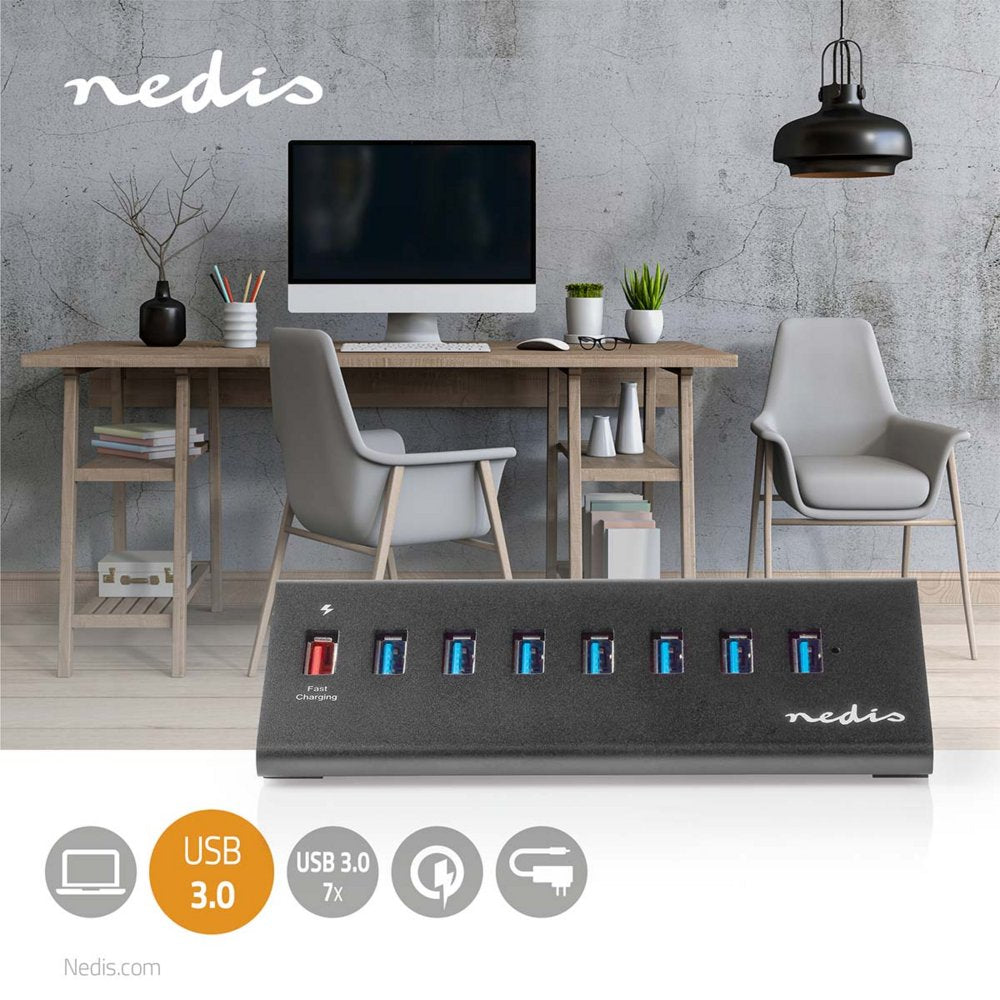 Nedis UHUBUP3810BK interface hub USB 3.2 Gen 1 (3.1 Gen 1) | 8 poorten | Zwart - Matmuis
