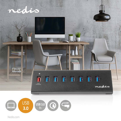 Nedis UHUBUP3810BK interface hub USB 3.2 Gen 1 (3.1 Gen 1) | 8 poorten | Zwart - Matmuis
