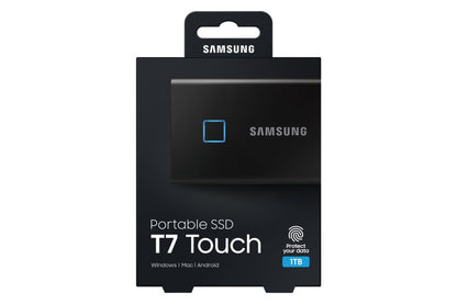 Samsung T7 Touch | Externe SSD | 1TB | USB 3.2 Gen2 | 1050 MB/s | Wachtwoordbeveiliging | Zwart | Compact en Veilig
