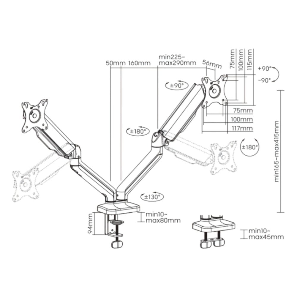 SBOX Flex LCD-S024-2 | Verstelbare Monitor-bureaubeugel | Tot 32