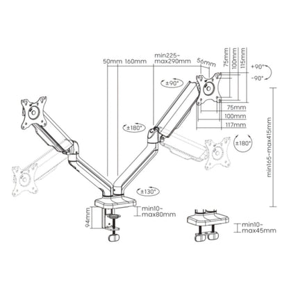 SBOX Flex LCD-S024-2 | Verstelbare Monitor-bureaubeugel | Tot 32" | Max 9kg | VESA 100x100 | 2 Monitoren - Matmuis - Matmuis