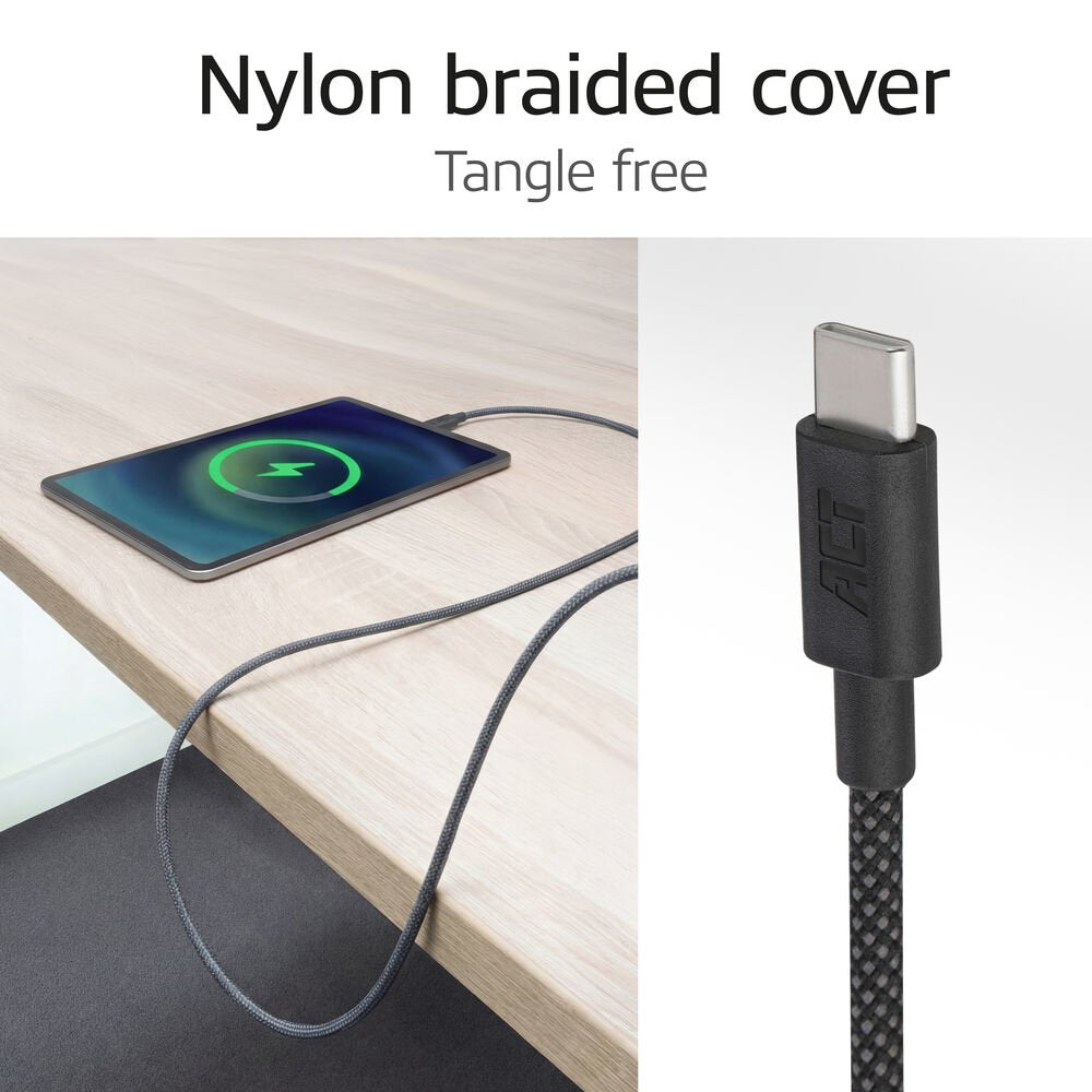 ACT AC3083 | USB 2.0 Kabel | USB-C naar USB-C | 60W | 480Mbps | Zwart | 2 Meter - Matmuis - Matmuis
