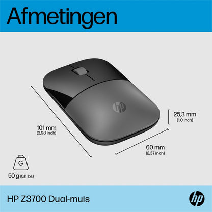 HP Z3700 Dual | Draadloze Muis | Links- en Rechtshandig | RF + Bluetooth | Zwart/Zilver - Matmuis - Matmuis