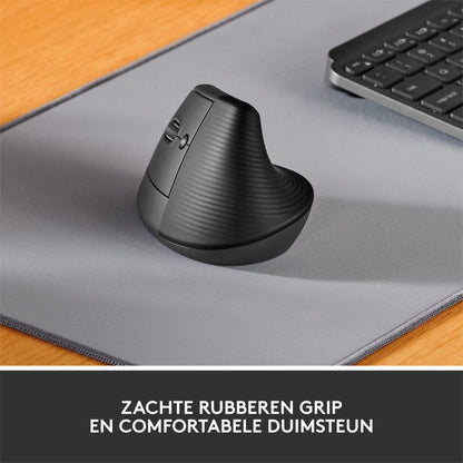 Logitech Lift | Ergonomische Draadloze Muis | Linkshandig | RF + Bluetooth | 4000 DPI | Grafiet - Matmuis - Matmuis