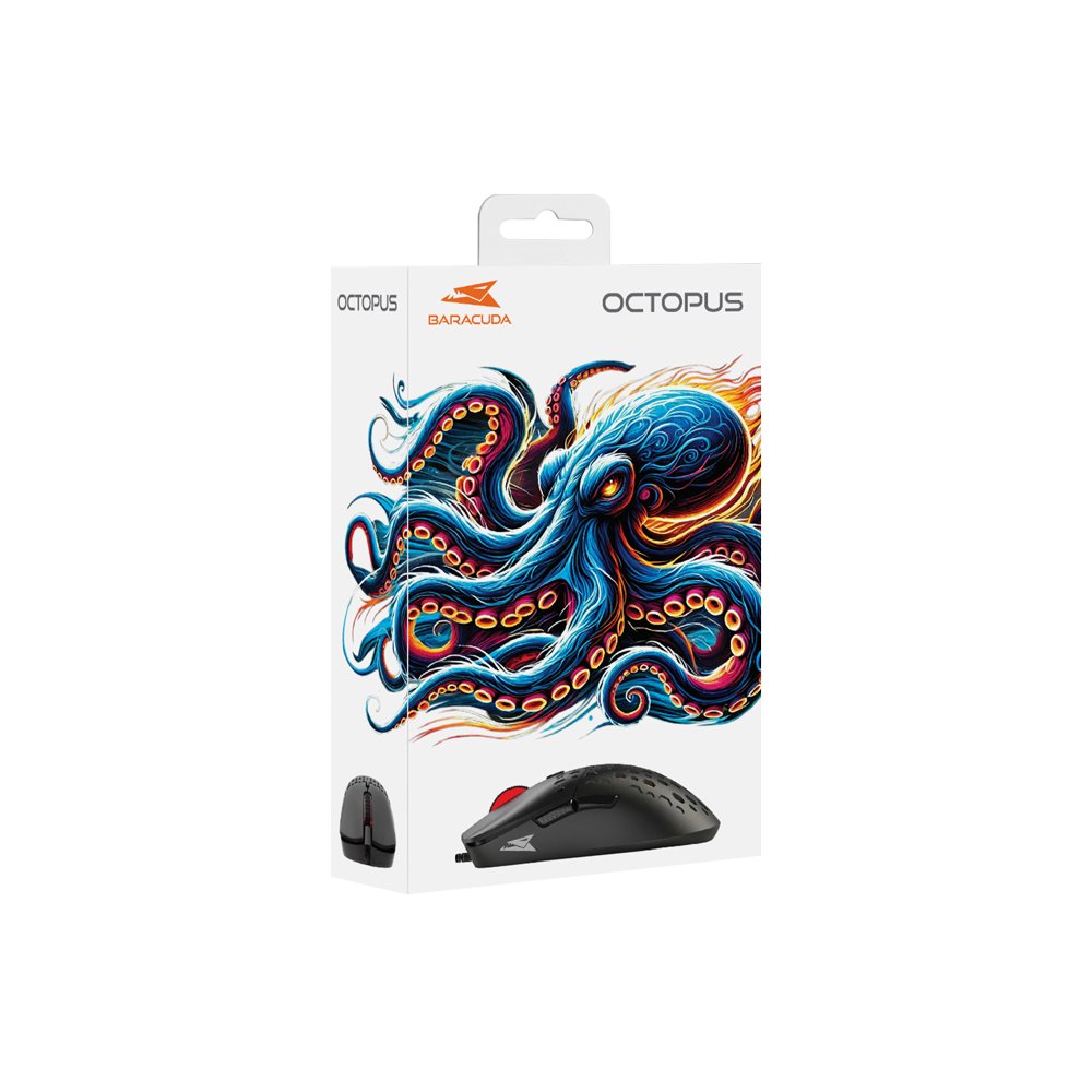 Baracuda OCTOPUS RGB | Bekabelde Gaming Muis | Rechtshandig | USB-A | 3600 DPI | Zwart - Matmuis