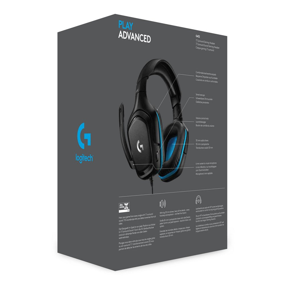 Logitech G432 | Bedrade Over-ear Gaming Headset 3.5mm Connector | 7.1 Surround | Zwart/Blauw - Matmuis - Matmuis