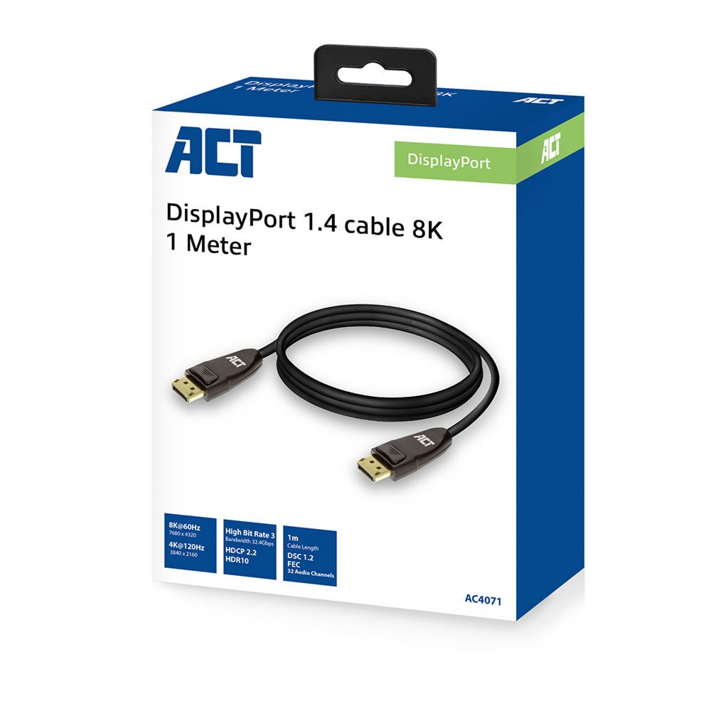 ACT AC4071 | DisplayPort 1.4 Kabel | 1,0m | Zwart - Matmuis - Matmuis