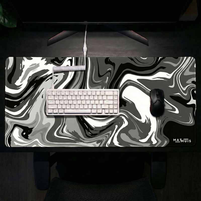 XXL Muismat | Liquid Abstract Black Chrome - Matmuis