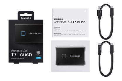 Samsung T7 Touch | Externe SSD | 1TB | USB 3.2 Gen2 | 1050 MB/s | Wachtwoordbeveiliging | Zwart | Compact en Veilig