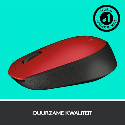 Logitech M171 | Draadloze Muis | Links- en Rechtshandig | RF | 1000 DPI | Rood/Zwart - Matmuis - Matmuis