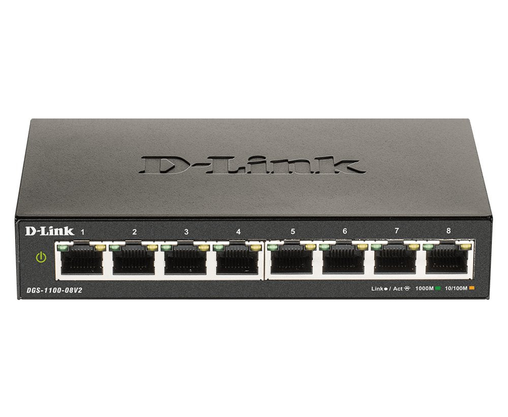 D-Link DGS-1100-08V2 | Managed L2 Smart Switch | 8 Poorten | Gigabit Ethernet (10/100/1000 Mbps) | VLAN/QoS/IGMP Snooping | Fanless - Matmuis