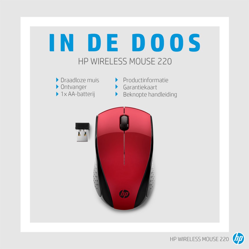 HP 220 | Draadloze Muis | Links- en Rechtshandig | RF | 1600 DPI | Rood - Matmuis - Matmuis